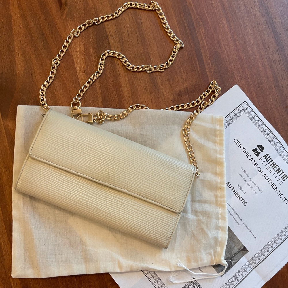 Louis Vuitton Cream and Gold Wallet with Chain Strap Eli Sarah